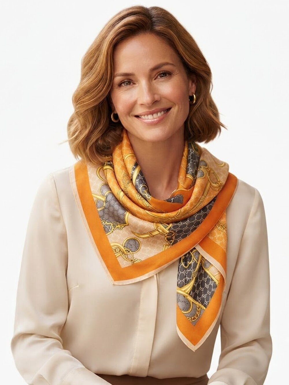 Green & Orange Silky Satin Scarf Set Printed Fashion Shawl Hair Wrap Bundle